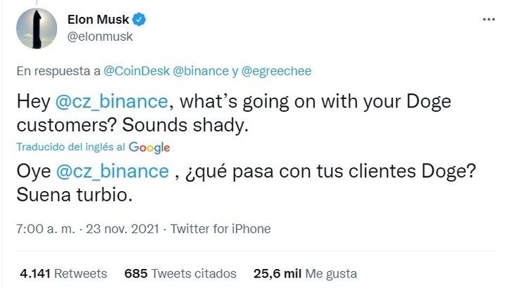 El cruce entre Elon Musk y el CEO de Binnance en Twitter.